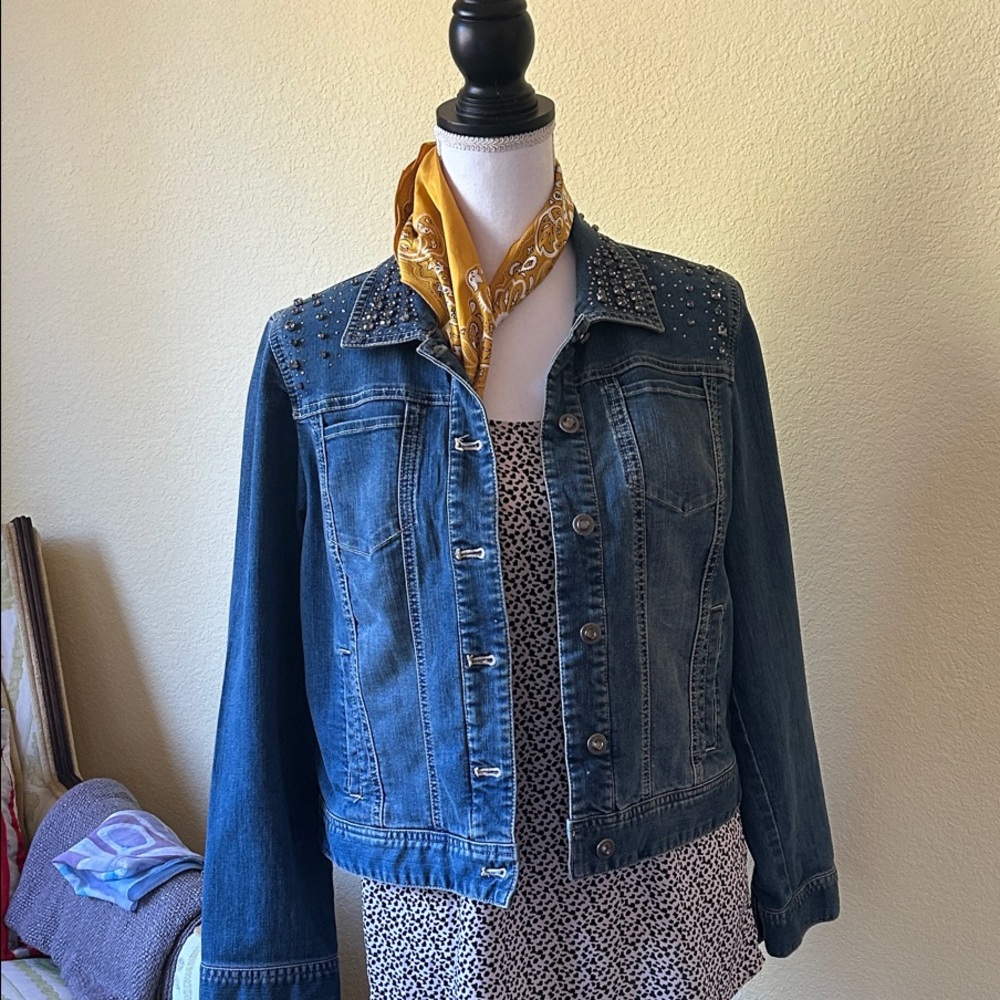 Chico's Blue Studded Jean Jacket
